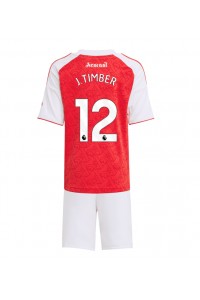 Arsenal Jurrien Timber #12 Jalkapallovaatteet Lasten Kotipeliasu 2025-26 Lyhythihainen (+ Lyhyet housut)